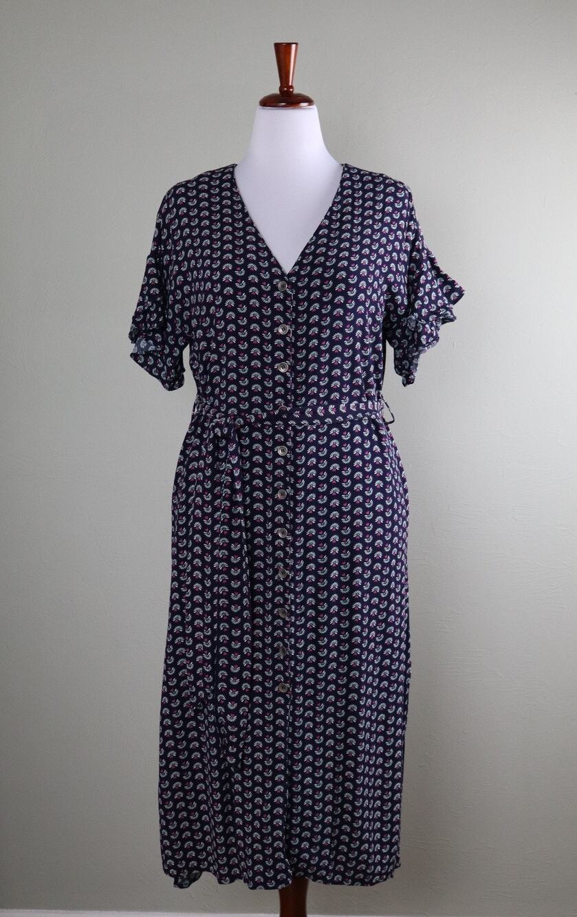 ANTHROPOLOGIE Kachel Crepe Bow Belted Floral Midi Shirt Dress Size 10